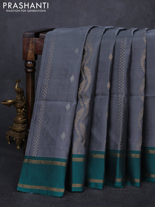 Grey & Teal Green Kanchipuram Soft Silk Sarees - Zari Weaves