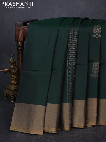 Bottle Green & Dark Beige Kanchipuram Soft Silk Sarees - Zari Weaves