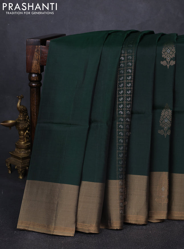 Bottle Green & Dark Beige Kanchipuram Soft Silk Sarees - Zari Weaves