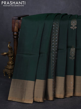 Bottle Green & Dark Beige Kanchipuram Soft Silk Sarees - Zari Weaves