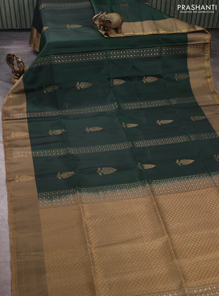 Bottle Green & Dark Beige Kanchipuram Soft Silk Sarees - Zari Weaves