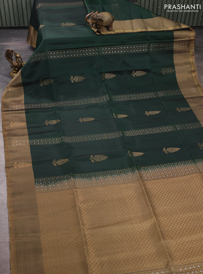 Bottle Green & Dark Beige Kanchipuram Soft Silk Sarees - Zari Weaves