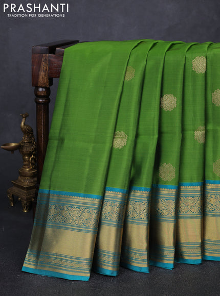 Green & Teal Blue Kanchipuram Soft Silk Sarees - Buttas
