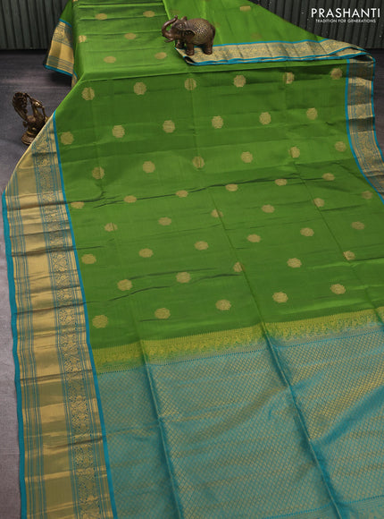 Green & Teal Blue Kanchipuram Soft Silk Sarees - Buttas