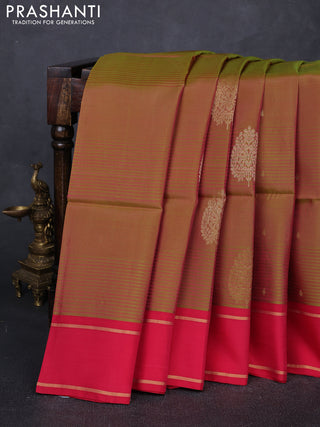 Mehendi Green & Pink Kanchipuram Soft Silk Sarees - Buttas