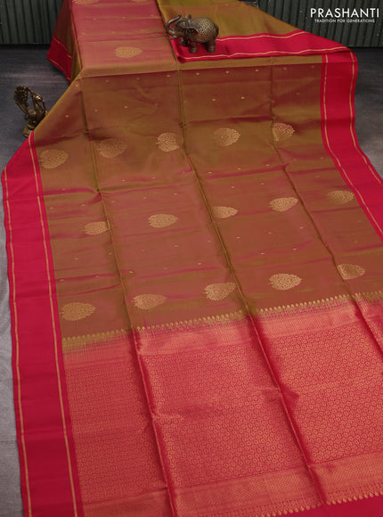 Mehendi Green & Pink Kanchipuram Soft Silk Sarees - Buttas