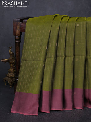 Mehendi Green & Dark Peach Kanchipuram Soft Silk Sarees - Zari Weaves