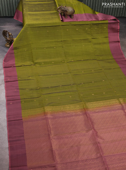 Mehendi Green & Dark Peach Kanchipuram Soft Silk Sarees - Zari Weaves