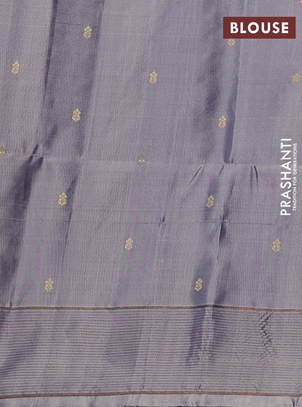Dual Shade Of Bluish Green & Grey Shade Kanchipuram Soft Silk Sarees - Buttas