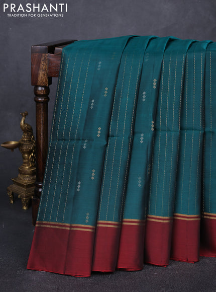 Peacock Green & Maroon Kanchipuram Soft Silk Sarees - Zari Weaves