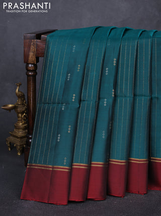 Peacock Green & Maroon Kanchipuram Soft Silk Sarees - Zari Weaves