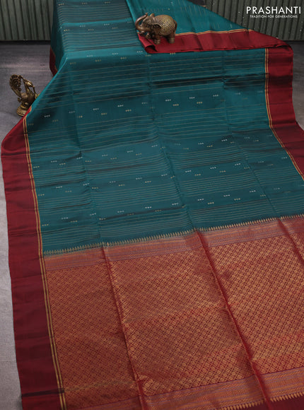 Peacock Green & Maroon Kanchipuram Soft Silk Sarees - Zari Weaves