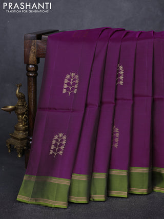 Purple & Mehendi Green Kanchipuram Soft Silk Sarees - Buttas