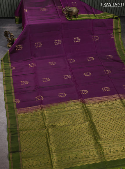 Purple & Mehendi Green Kanchipuram Soft Silk Sarees - Buttas