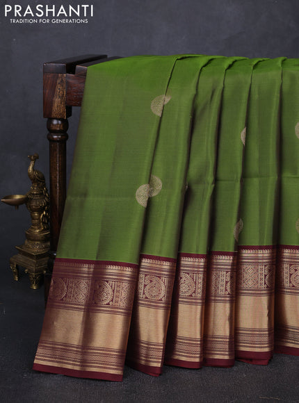 Mehendi Green & Maroon Kanchipuram Soft Silk Sarees - Buttas