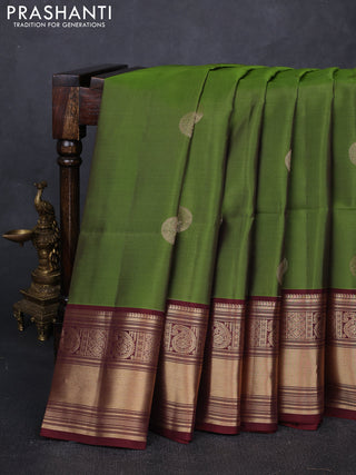 Mehendi Green & Maroon Kanchipuram Soft Silk Sarees - Buttas
