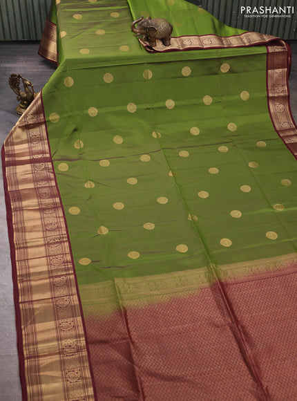 Mehendi Green & Maroon Kanchipuram Soft Silk Sarees - Buttas