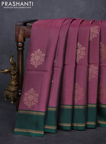 Mauve Pink & Green Kanchipuram Soft Silk Sarees - Buttas