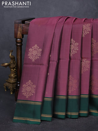 Mauve Pink & Green Kanchipuram Soft Silk Sarees - Buttas