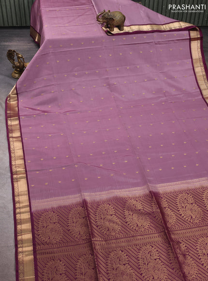 Pastel Pink & Wine Buttas Kanchipuram Soft Silk Sarees - Buttas