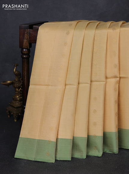 Cream & Teal Green  Kanchipuram Soft Silk Sarees - Zari Weaves