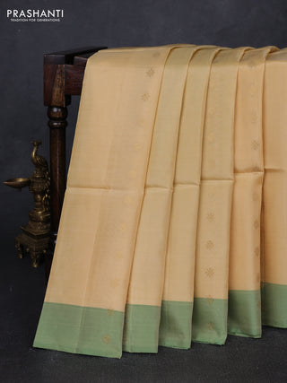 Cream & Teal Green  Kanchipuram Soft Silk Sarees - Zari Weaves