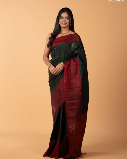 Bottle Green & Maroon Kanchipuram Soft Silk Sarees - Buttas