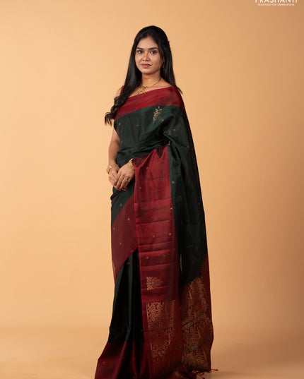 Bottle Green & Maroon Kanchipuram Soft Silk Sarees - Buttas
