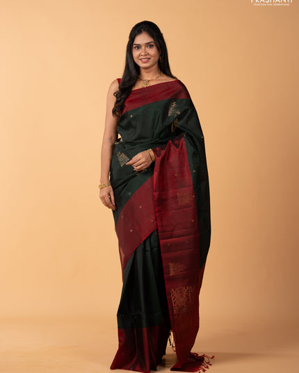 Bottle Green & Maroon Kanchipuram Soft Silk Sarees - Buttas