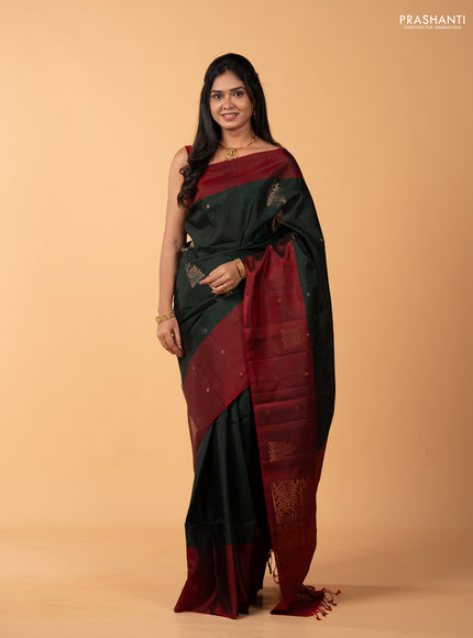 Bottle Green & Maroon Kanchipuram Soft Silk Sarees - Buttas