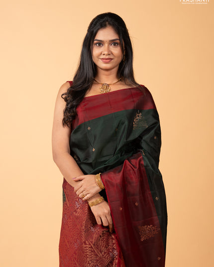 Bottle Green & Maroon Kanchipuram Soft Silk Sarees - Buttas