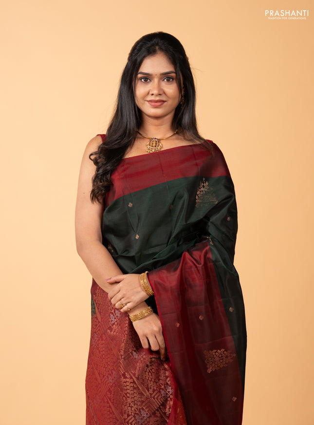 Bottle Green & Maroon Kanchipuram Soft Silk Sarees - Buttas
