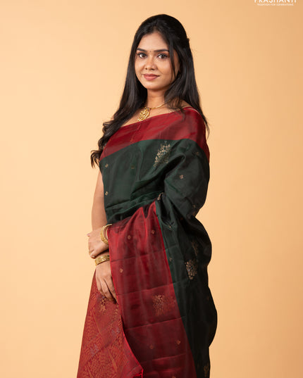Bottle Green & Maroon Kanchipuram Soft Silk Sarees - Buttas