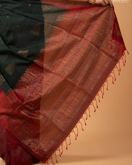 Bottle Green & Maroon Kanchipuram Soft Silk Sarees - Buttas