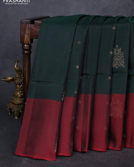 Bottle Green & Maroon Kanchipuram Soft Silk Sarees - Buttas