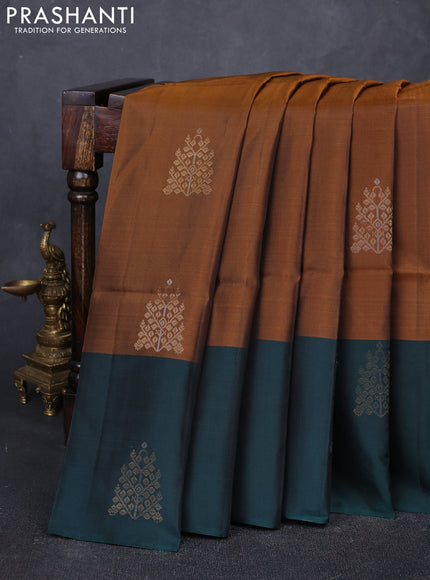 Dark Mustard & Peacock Green Kanchipuram Soft Silk Sarees - Buttas