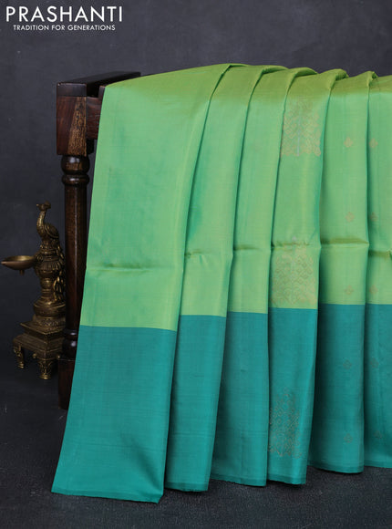 Light Green Shade & Teal Green  Kanchipuram Soft Silk Sarees - Buttas