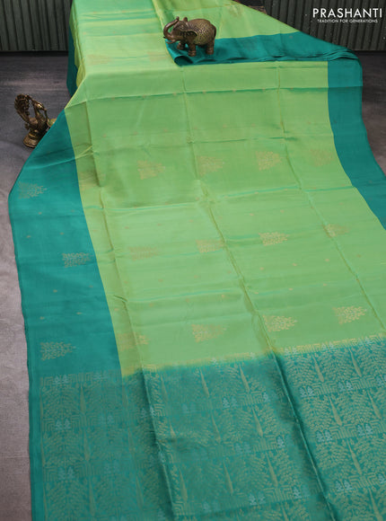 Light Green Shade & Teal Green  Kanchipuram Soft Silk Sarees - Buttas