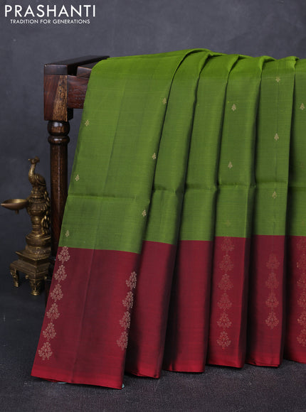 Sap Green & Maroon Kanchipuram Soft Silk Sarees - Buttas