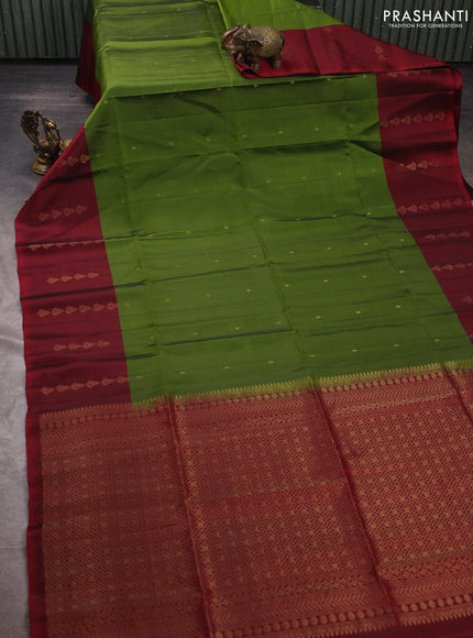 Sap Green & Maroon Kanchipuram Soft Silk Sarees - Buttas