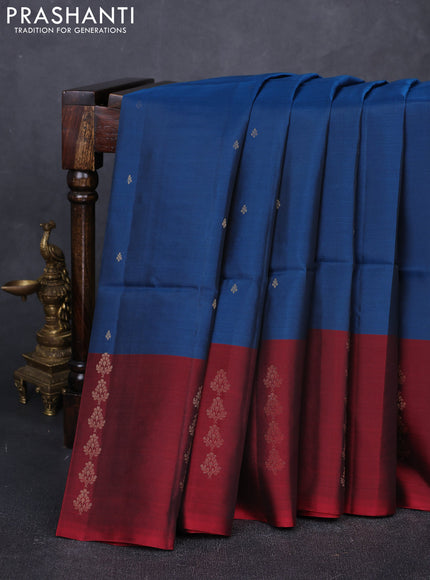 Blue & Maroon Kanchipuram Soft Silk Sarees - Buttas