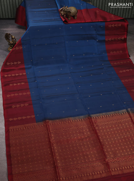 Blue & Maroon Kanchipuram Soft Silk Sarees - Buttas