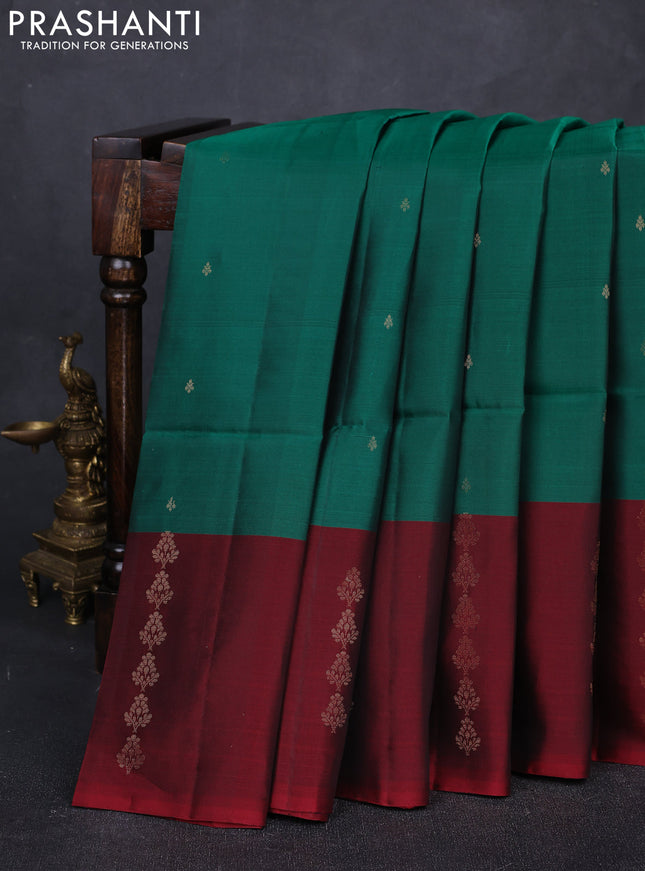 Green & Maroon Kanchipuram Soft Silk Sarees - Buttas