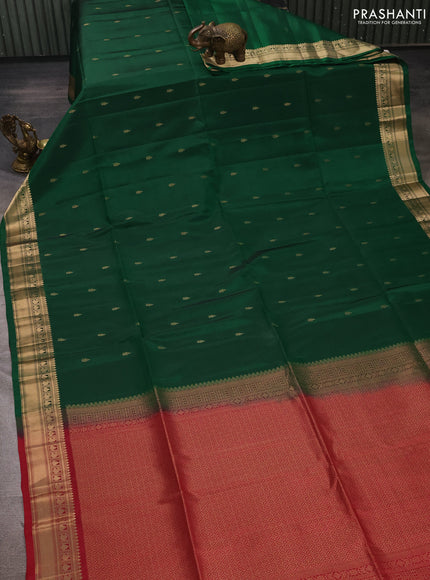 Green & Dark Pink Kanchipuram Soft Silk Sarees - Buttas