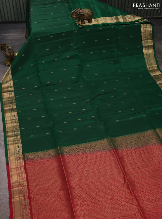Green & Dark Pink Kanchipuram Soft Silk Sarees - Buttas