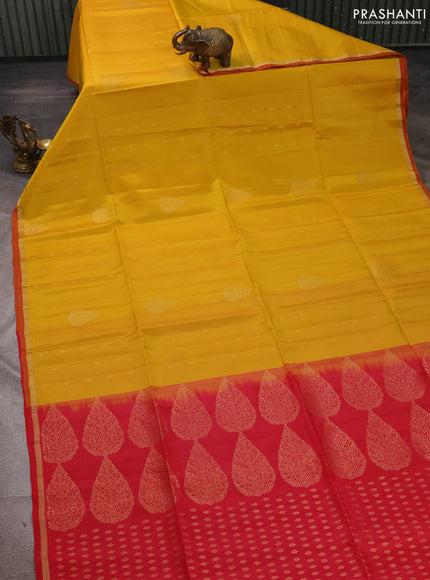 Mustard Yellow & Pink Kanchipuram Soft Silk Sarees - Buttas