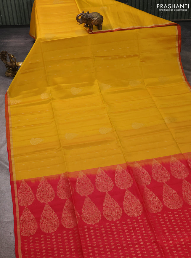 Mustard Yellow & Pink Kanchipuram Soft Silk Sarees - Buttas