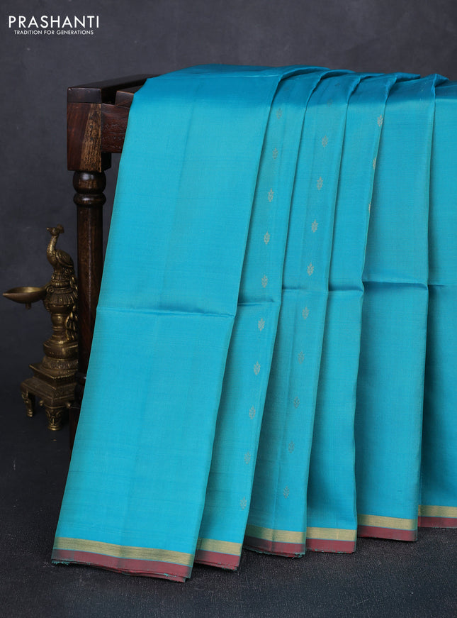 Teal Blue & Reddish Pink Kanchipuram Soft Silk Sarees - Buttas