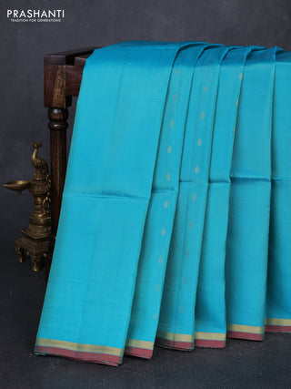 Teal Blue & Reddish Pink Kanchipuram Soft Silk Sarees - Buttas