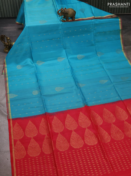 Teal Blue & Reddish Pink Kanchipuram Soft Silk Sarees - Buttas